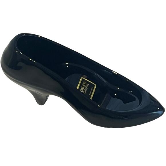 NEW Oneida Black Blown ART GLASS SLIPPER SHOE Ring Box Wedding Cake Topper Decor - Picture 12 of 13